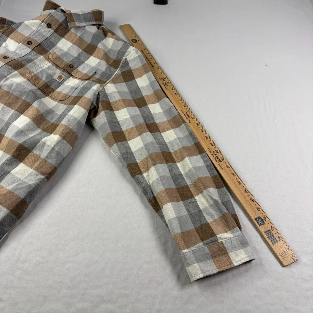 Carhartt Flannel Shirt Mens 2XLT Tall Gray Brown Heavyweight Button Up Workwear